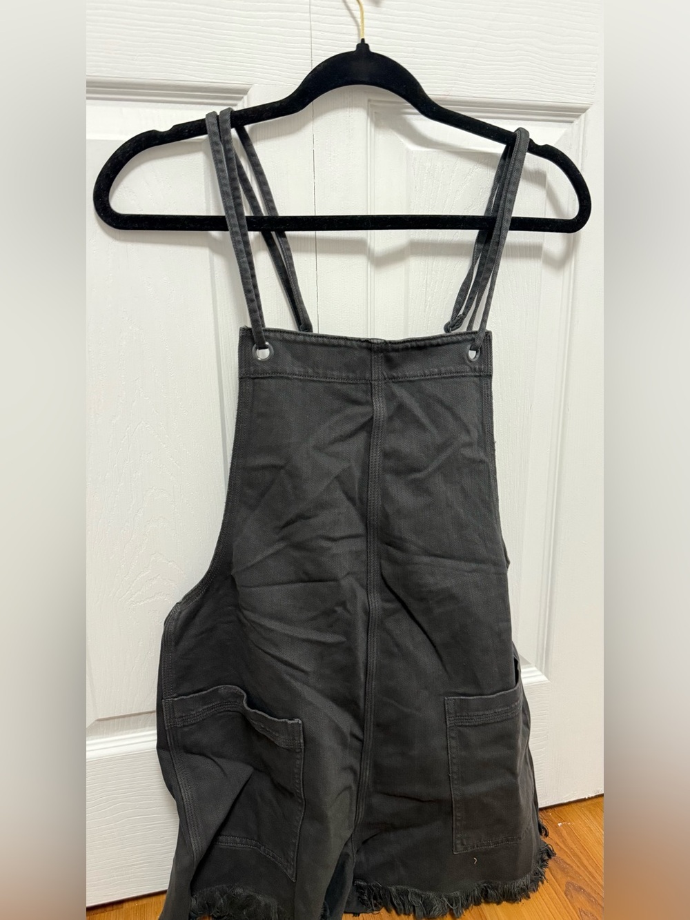 aerie Black Washed Denim Overall Romper